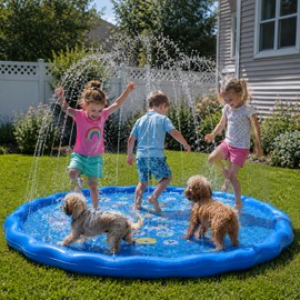 Sprinklers Pad for Kids & Dogs,67in Large Splash Pad Spray Mat Paddling Pools,Summer Outdoor Garden Water Play Swimming Bathing Pool for Boys & Girls & Pet