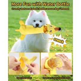 KrauzPet Dog Toys, Squeaky Plush No Stuffing Crinkle Dog Toy for Small Medium Large Dogs, Interactive Puppy Teething Water Bottle Dog Chew Toy