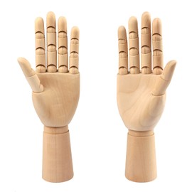 GNIEMCKIN Wooden Hand Model, 2 PCS, 12 Inches Left and Right Hand Art Mannequin Figure with for Hand Jewelry Display, Decoration, Sketching.