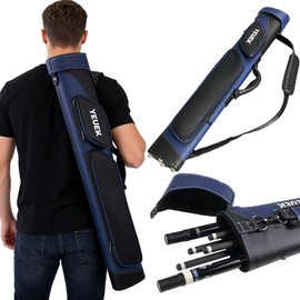 YEUEK Pool Cue Case,2x4 Holds Pool Stick Case with 2 Accessory Zipper Pockets for 2 Butts and 4 Shafts,Sturdy Leather Pool Cue Carry Bag with Shoulder Strap Handle