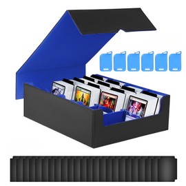 HSMH Trading Card Storage Box, 3000+ MTG Deck Box with 24 Dividers & 6 Card Supporters, Commander Card Deck Case Fits for Magic Game Cards, YugiOh, TCG, PTG and Sport Cards(Black Blue)