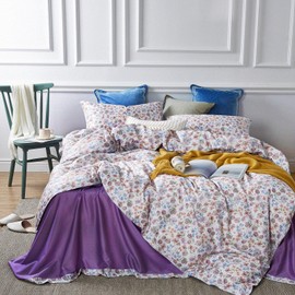 LifeTB Vintage Flower Comforter Set Twin XL Purple Pink Floral Bedding Comforter Girls Flower Aesthetic Comforter for All Season Vintage Botanical Comforter with 2 Pillowcases