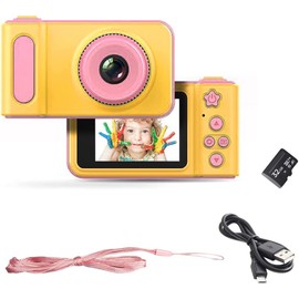 eDealz Full 1080P Kids Selfie HD Compact Digital Photo and Video Rechargeable Camera with 2" LCD Screen, Video Games and Micro USB Charging (Pink, with SD Card)