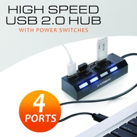Xtreme Type-C USB 2.0 Hub, 4 Ports, Individual LED Power Indicators/Switches, Supports Wireless Mice, Flash Drives, Smartphones, Easy DIY Installation