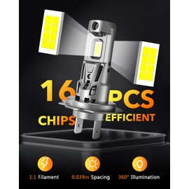 OXILAM M5S H7 LED Bulb 40000LM 900% Brightness, 6500K Cool White Light, 1:1 Size No Adapter Required, Plug and Play Fog Light Halogen Replacement, Pack of 2