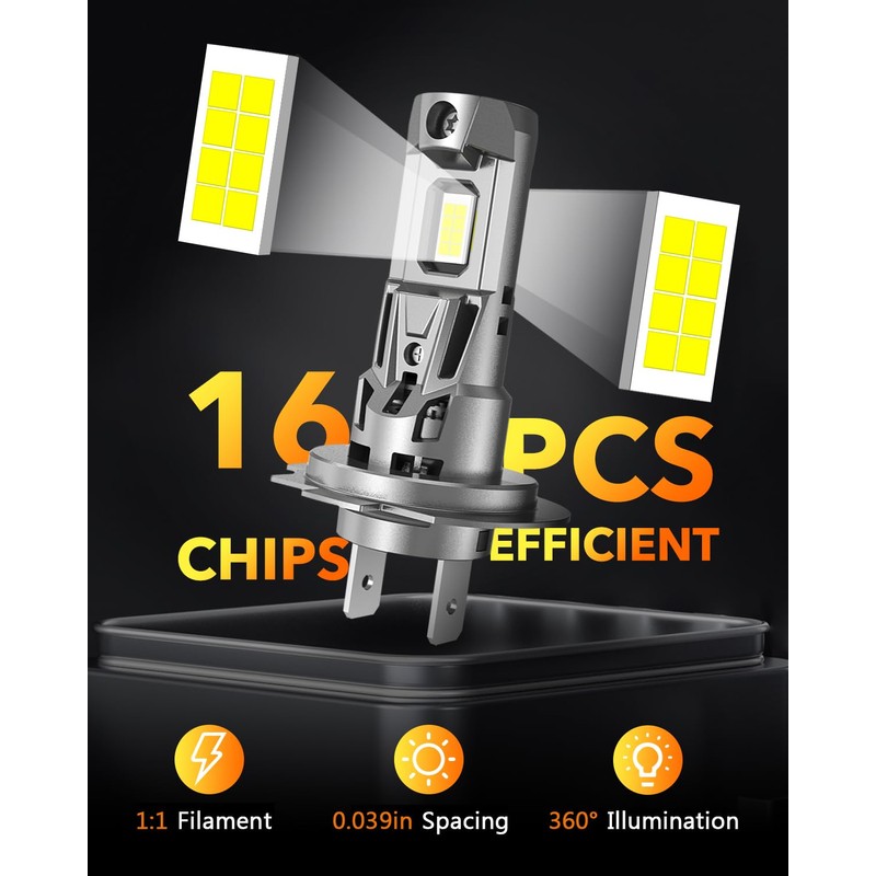 OXILAM M5S H7 LED Bulb 40000LM 900% Brightness, 6500K Cool