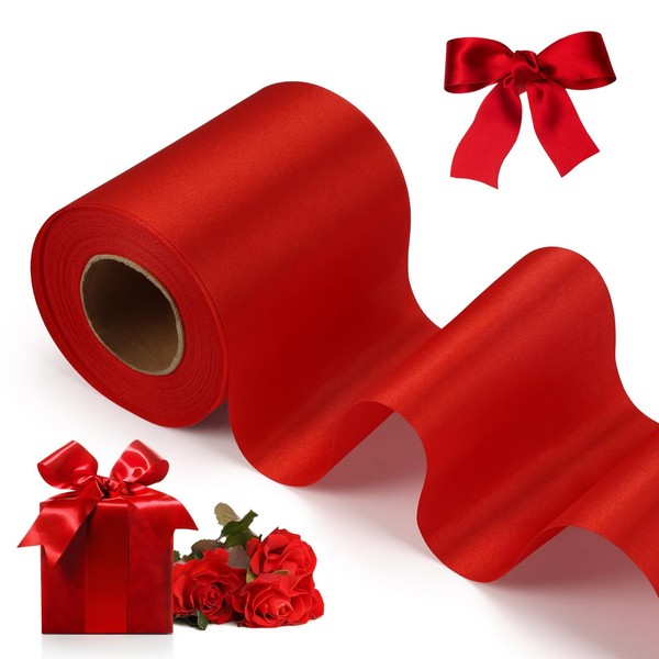 22M x 10cm Wide Satin Ribbon,Red Ribbons for Gift Wrapping,Thick