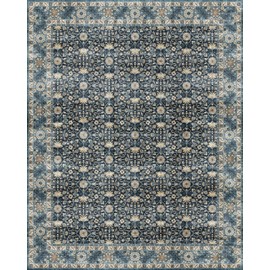 Dripex 8x10 Area Rugs, Machine Washable Non Slip Distressed Boho Rugs,Large Area Rug for Bedroom Aesthetic, No Pile Lightweight Vintage Rug, Carpet for Living Room Dining Room Apartment Den,Navy Blue