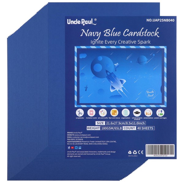 40 Sheets Navy Blue Cardstock - 8.5'' x 11'' Double-sided