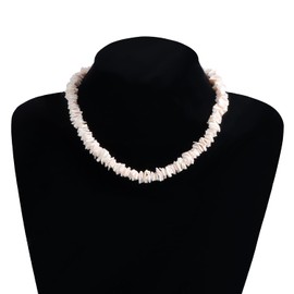 White Puka Shell Necklace for Women Men Shell Beach Choker Necklace Bohemian Surfer Necklace Irregular Shells Choker Boho Ocean Theme Summer Necklaces Hawaiian Beach Charm Jewelry for Women (White)
