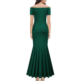 AISIZE Women's Elegant Off Shoulder Ruffle Formal Evening Long Dress Dark Green
