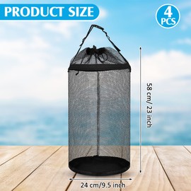 4 Pcs Boat Trash Bags Large Hoop Mesh Trash Can Portable Reusable Trash Pontoon Boat Accessories for Men Mesh Storage Bag for Fishing Kayak Camping Boating Marine Outdoor Storage ATV RV, Black