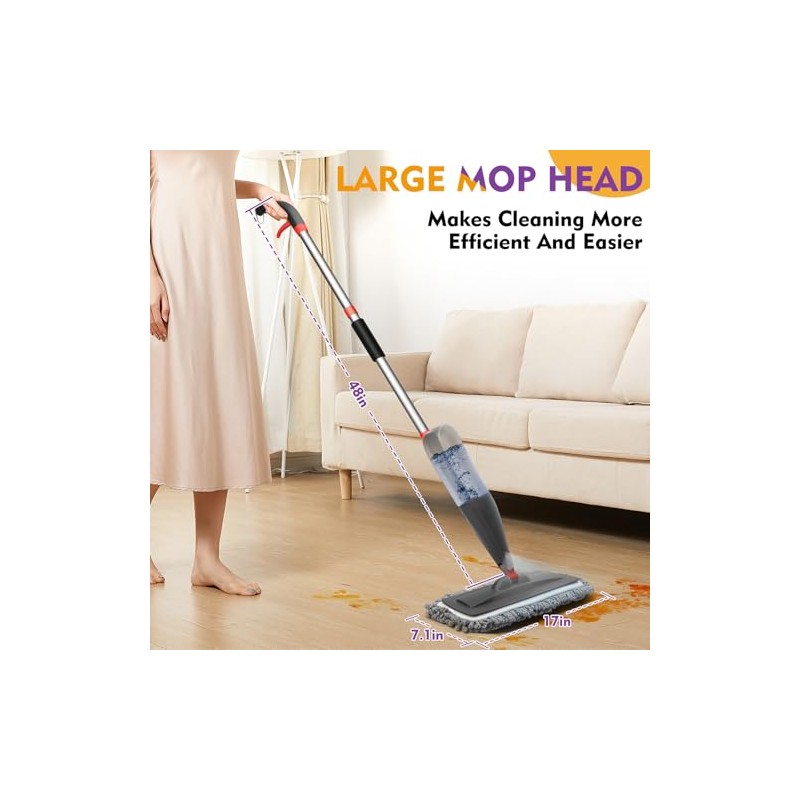 Spray Mop for Floor Cleaning with Washable Pads, Microfiber Wet