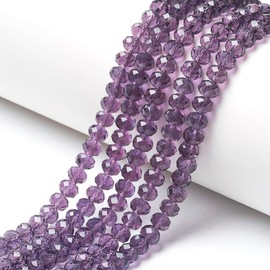 Pack of 160 Czech Bohemian Crystal Beads, 3 mm x 2 mm, Czech Beads, CZ Glass Faceted Rondelle Beads, Glass Beads, 1 Strand (Purple)