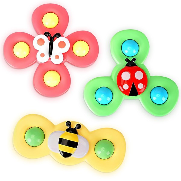 3Pcs Suction Cup Spinner Toy for Baby - Suction Fidget Spinner for Baby Bath Spinning Toy High Chair Toys with Suction Cups - Baby Suction Cup Toys for Babies Toddler Fidget Toys Suction Toys