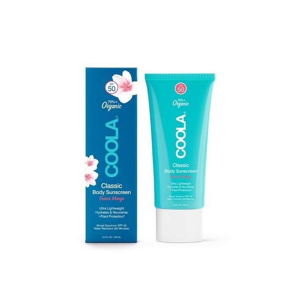 COOLA Organic Sunscreen SPF 50 Sunblock Body Lotion, Dermatologist Tested Skin Care for Daily Protection, Vegan and Gluten Free, Guava Mango, Travel Size, 3.4 Fl Oz