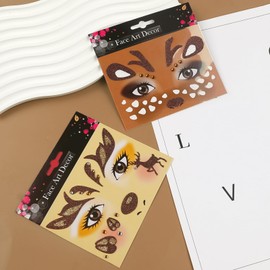Cute Deer Face Stickers Christmas Reindeer Face Stickers Xmas Glitter Temporary Tattoos Animal Face Jewel Sticker Self-adhesive Face Art Stickers for Adult Sparkling Eye Face Tattoo Stickers for Xmas