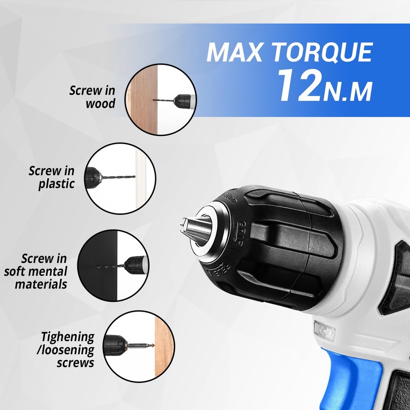 DEKOPRO Drill Set: Tool Set with 8V Blue Cordless Drill,