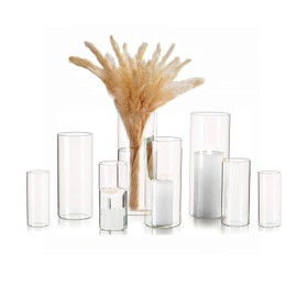 Cylinder Vase Bulk Clear Esmiome - Cylinder Vases for Centerpieces 2 Sets (8Pcs) Hurricane Floating Candle Holder, Glass Vases for Flowers, Decorative Centerpiece for Wedding, 4''+6''+8''+10''(High)