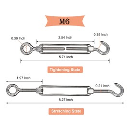 FVIEXE 10Pack M6 Turnbuckle Hook and Eye, Stainless Steel Cables Wire Turnbuckles, Heavy Duty Turnbuckle for Wire Rope Tension, Cable Railing Hardware Kit for Sun Shade Sail, Tent Installation