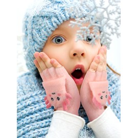 Geyoga 6 Pairs Kids Fingerless Gloves Axolotl Knitted Convertible Flip Top Gloves Winter Toddler mittens for 7-12 Boys Girls