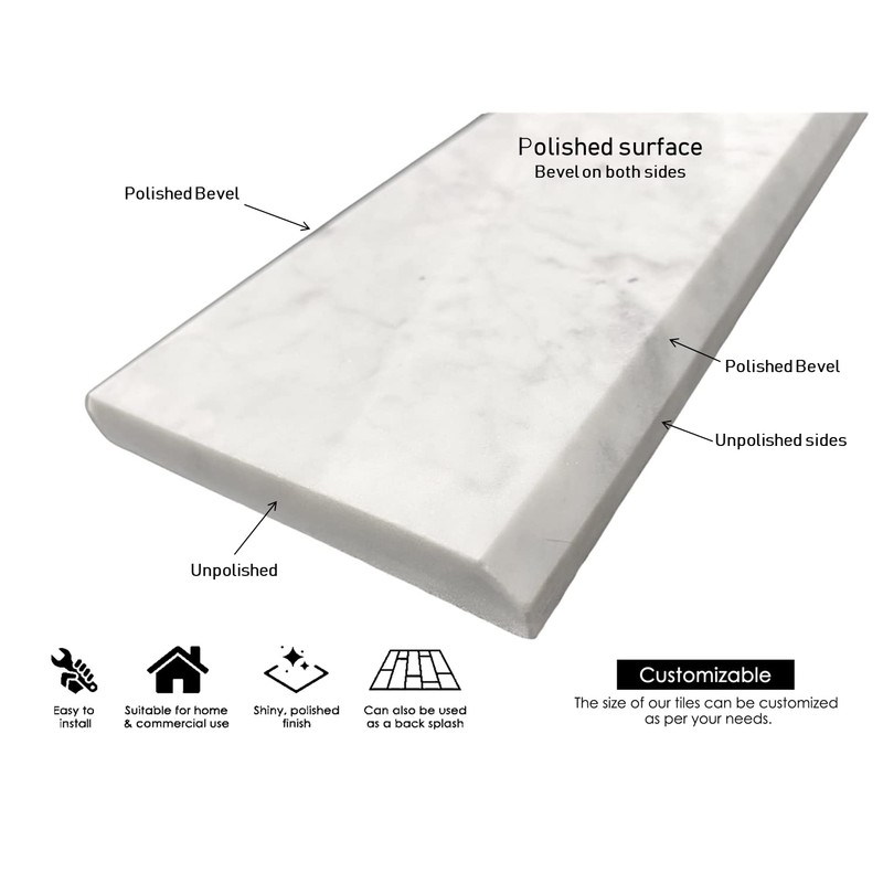 Tenedos Carrara Marble Doorway Floor Threshold (Marble Saddle) - Polished