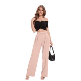 FUNYYZO Women's High Waist Wide Leg Pants Business Work Office Casual Long Pants Belted Trousers