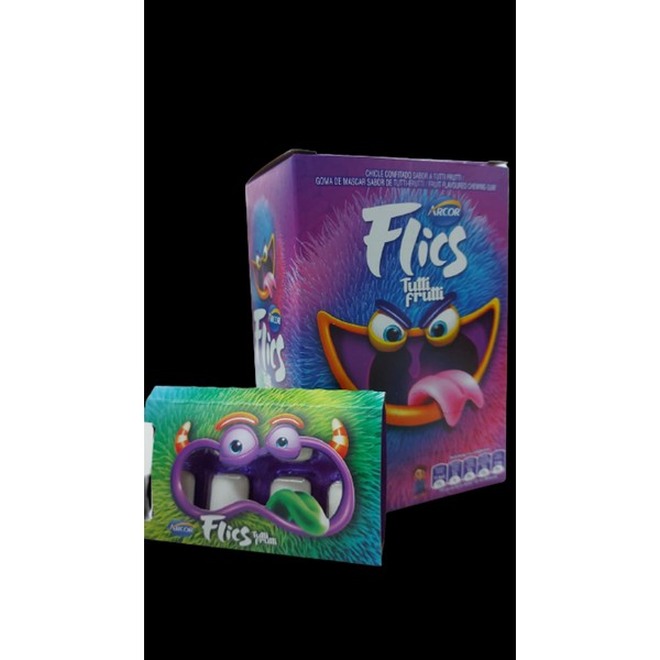 Arcor Halloween Flics Chicles Confitados Blister Tutti-Frutti Candied Chewing Gum Cubes, 151.2 g / 5.33 oz (box of 12 x 8-piece stick)