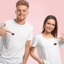 ZZXLLRO 16pcs Sequin Football Patch, 2 Inch White Stitches Brown Football Iron on, Embroidered Applique Sewing Patches for Clothing, Bags, Jackets, Jeans DIY Accessory Craft Decoration