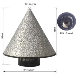 NINEROARS Diamond Beveling Chamfer Bits 2" (50mm) x M14 Thread Diamond Countersink Drill Bits for Shaping Enlarging Trimming Cleaning Existing Holes in Granite Marble Porcelain Tiles