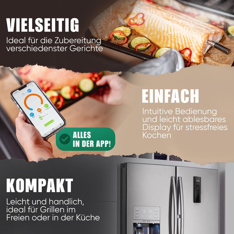 KITAPO Wireless Meat Thermometer [Includes App], Grill Thermometer, Intelligent Roasting