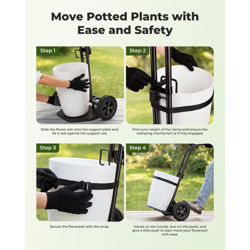 Brightown-Plant-Caddy-with-Wheels Heavy Duty, Ergonomic Plant Dolly for Elderly Gardeners with