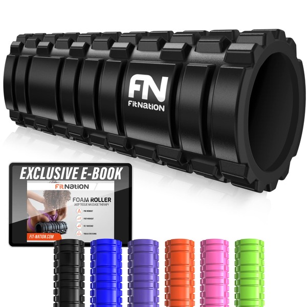 Fit Nation Foam Roller for Muscle Massage with Exercise Book, Ultra Lightweight Hollow Core Muscle Roller for Deep Pain Relief in Your Aching Legs, Body and Back, Ideal For Runner Cyclist Footballer Athlete