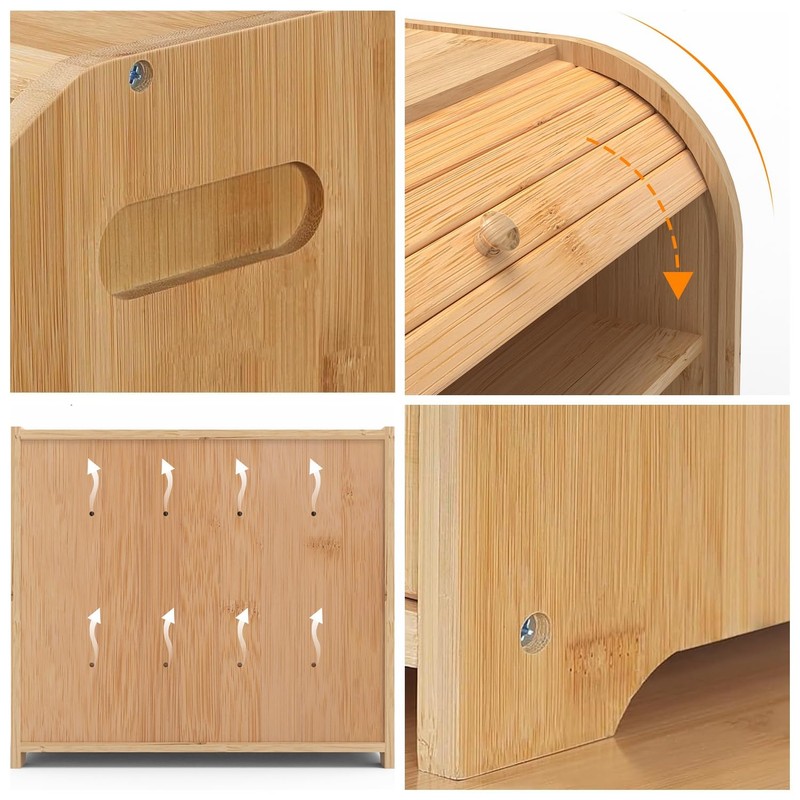 WRONWA Natural Bamboo Bread Box for Kitchen Countertop, Double Layer