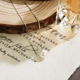 HAH Women's Real Pearl Necklace, 0.3 inch (8 mm), Natural, Silver, Hypoallergenic, For Women, Birthdays, Anniversaries, Graduation Ceremonies, Gift, Silver