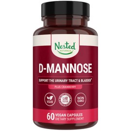 Nested Naturals Nested Naturals D-Mannose 500mg Caspules with Cranberry Extract, D Mannose Cranberry Pills, Urinary & Bladder Support, 60 Vegan Capsules