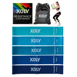 Resistance Bands By XOLY (Set of 5) Skin-Friendly Resistance Fitness Exercise Loop Bands with 5 Levels-Carrying Bag Included-Ideal for Home, Gym, Yoga, Training (Blue)