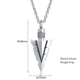 GMXLin Arrowhead Cremation Spear Point Urn Necklace for Ashes Men Women Dad Mom Grandpa Stainless Steel Memorial Keepsake Pendant with Chain Funnel