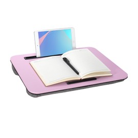 Lap Desk, Portable Laptop Desk Fits Up to 16“ Laptops, with Tablet Slot, Built-in Cushion,Great for Home & Office,Lap Desk with Cushion (Pink, Medium)