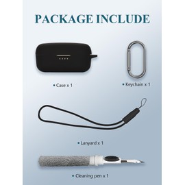 Case for Yamaha TW-E3A/TW-E3B True Wireless Earbuds, Soft Silicone Protective Portable Scratch Shock Resistant Compatible with Hard Shell with Cleaner Kit & Carabiner & Lanyard，Black