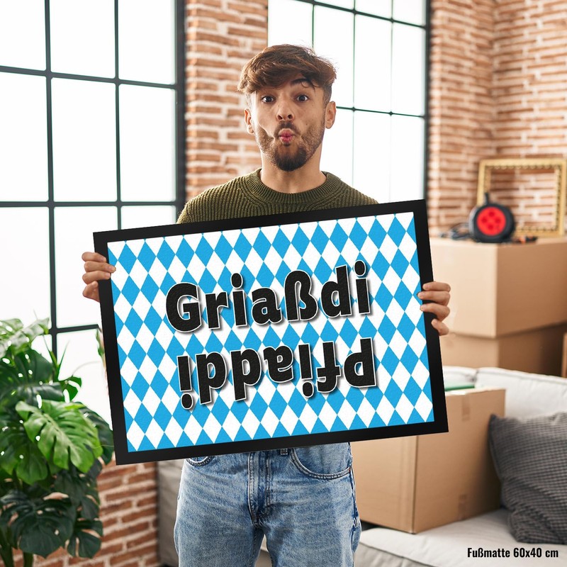 Griaßdi Pfiaddi Doormat 35 x 50 cm with Bavarian Flag