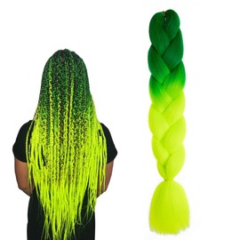 prinfantasy Hair Extensions for Women Braid Twist Colorful Rainbow Colors Kanekalon Synthetic Braids Hair Hair Extensions for Women Layered Green Hair Extension Braiding Hair,GBBZ082