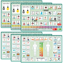 6 Pcs Communication Board for Nonverbal Adults Aphasia Colorful Picture Symbol Communication Cards for Patients Children(Green)
