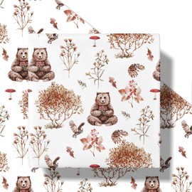 RUSPEPA Fall Bear Wrapping Paper Roll for Boys Girls, Mini Roll, Watercolor Forest Animal and Autumn Leaf Design Gift Wrap for Thanksgiving, Woodland Baby Shower, Fall Birthday, 17 Inches x 16.4 Feet