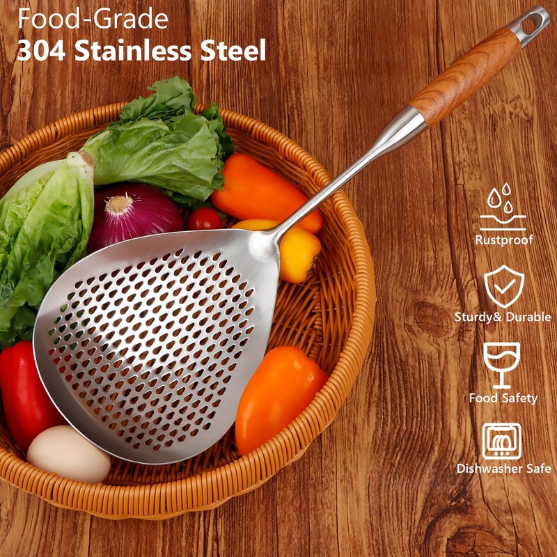GLENDAVENY Skimmer Slotted Spoon, 304 Stainless Steel Spider Strainer Skimmer
