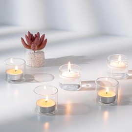 Nuptio Portavelas de Vidrio: Set de 12 Portavelas de Luz de Té Transparentes - Pequeños Portavelas Flotantes para Centros de Mesa de Fiestas (4.6x4cm)