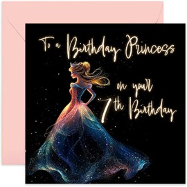 Birthday Cards for 7 Year Old Girls - Birthday Princess Design - Cinderella Birthday Cards for Her - Age 7 Milestone Birthday Gift - Daughter Granddaughter Niece Goddaughter Friend Sister