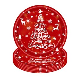 16PCS Christmas Paper Plates 18cm,Disposable Paper Plates 7 inch Red Xmas Tree Paper Round Dinner Plates Tableware Party Plates for Birthday,BBQs,Christmas,Picnic,Kids Shower Party Plates Supplies