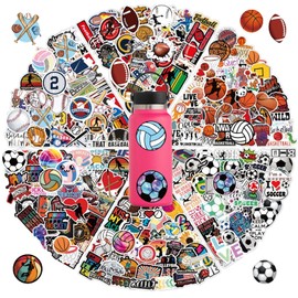 300Pcs Mixed Balls Cool Vinyl Sports Stickers, Water Bottle Stickers for Laptop Scrapbook Skateboard Journaling Helmet Football Soccer Decals School Reward for Kids Teens Adults Party Favors