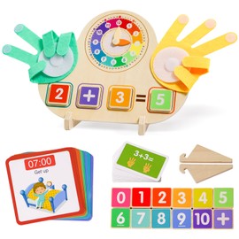 Montessori Learning Toys for Toddlers 3 4 5 years, Finger Counting Number Blocks and Clock Wooden Toys for Kids, Educational Math manipulatives Toys, Preschool Wood Homeschool Educational Math Toy.
